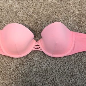 Neon pink strapless swim top